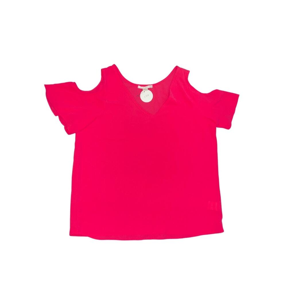 C&E Cold Shoulders Hot Pink Blouse Size Large Flirty Girlie Romantic